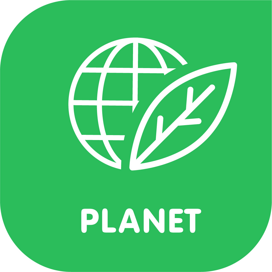 Globe and leaf on green background with "PLANET" written.