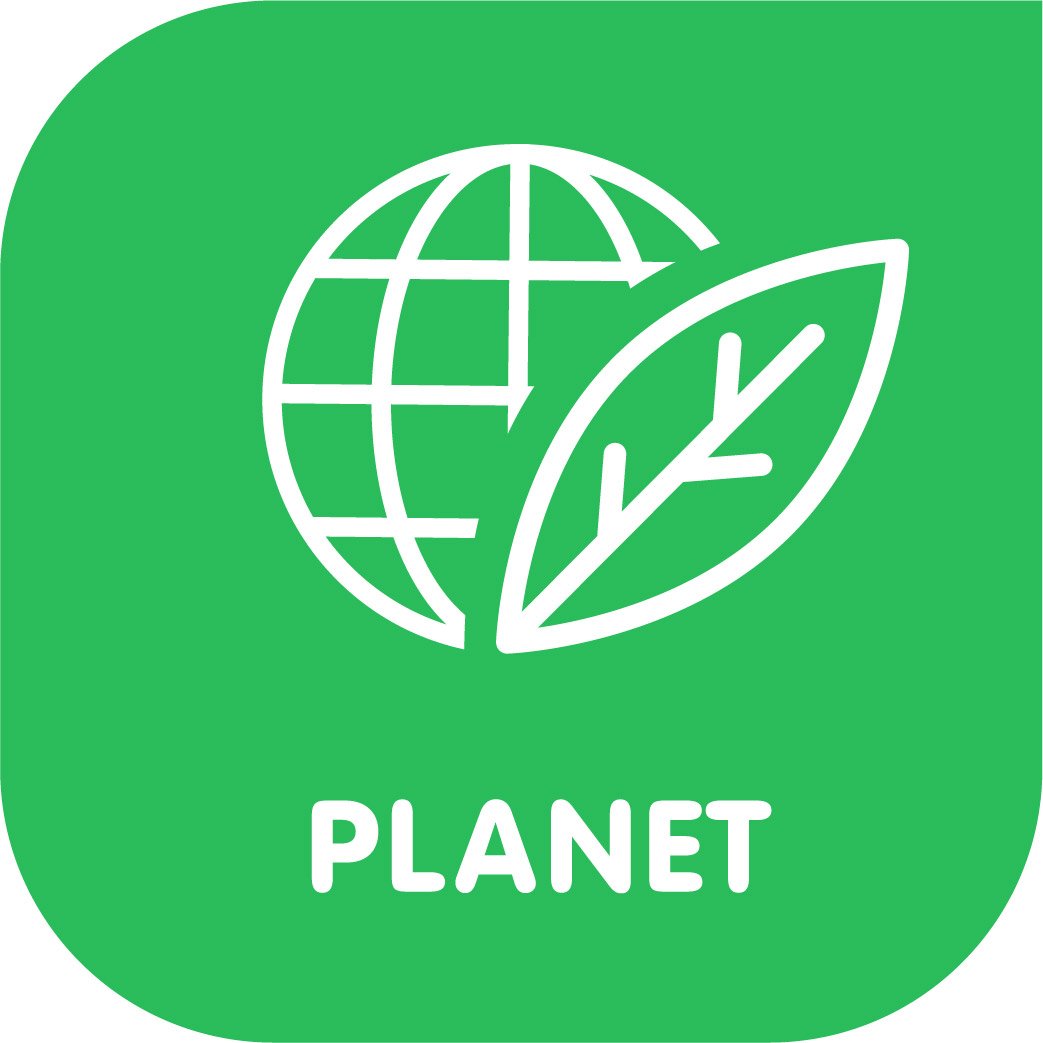 Globe and leaf on green background with "PLANET" written.
